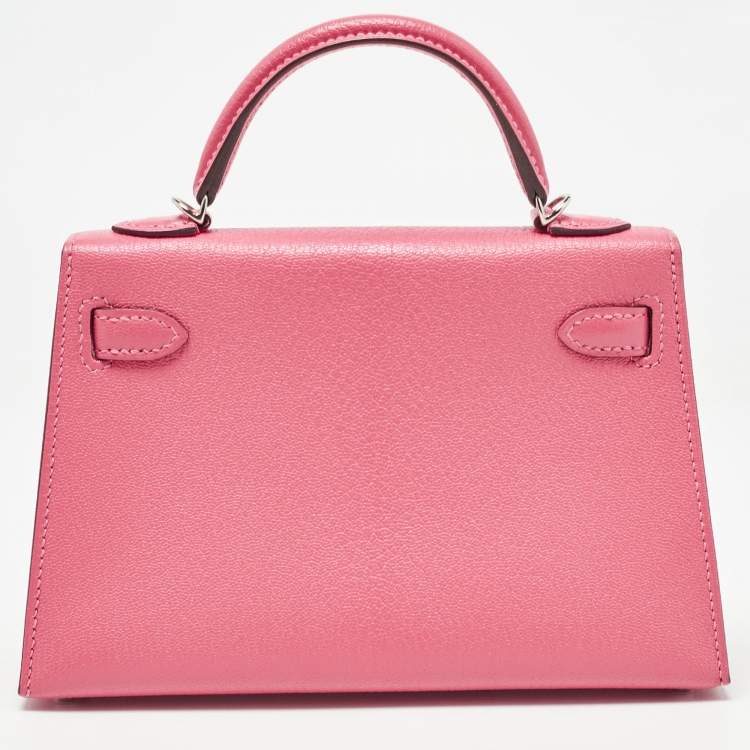 Pre Owned Hermès Rose Confetti Chevre Mysore Leather Palladium Finish Mini Kelly II Sellier 20 Bag