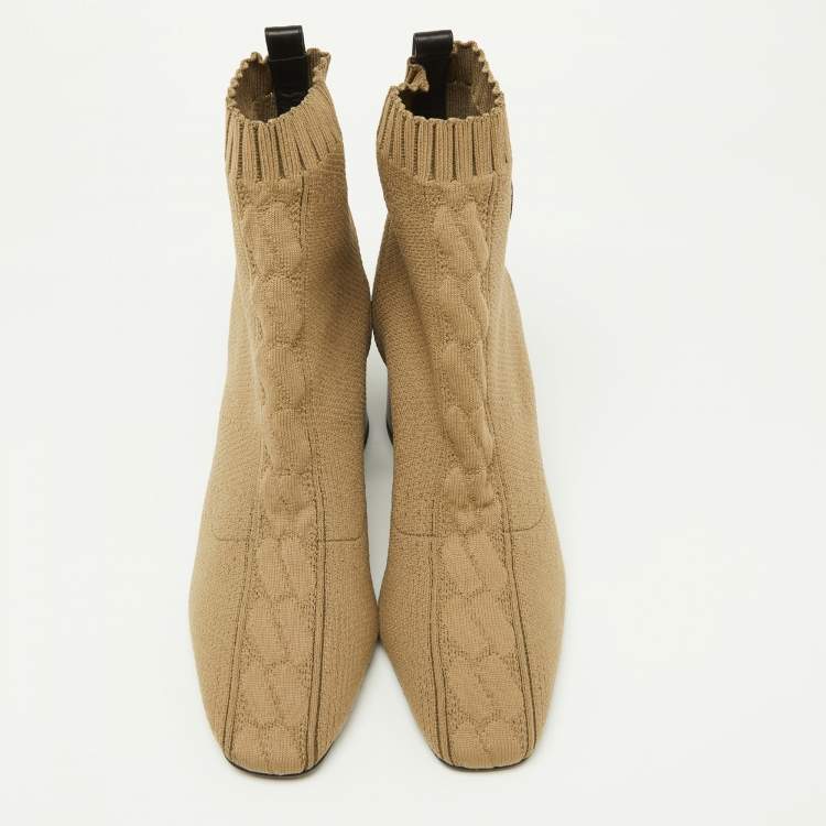 Pre Owned Hermes Olive Green Knit Fabric Volver Ankle Boots Size 36.5
