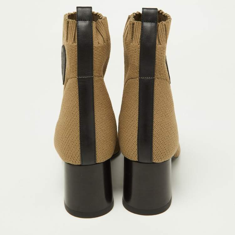 Pre Owned Hermes Olive Green Knit Fabric Volver Ankle Boots Size 36.5