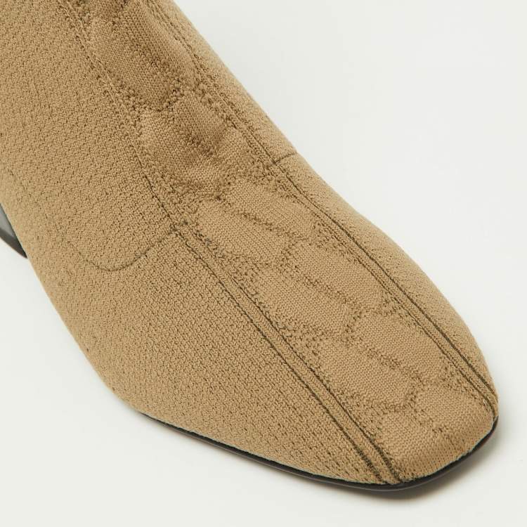 Pre Owned Hermes Olive Green Knit Fabric Volver Ankle Boots Size 36.5