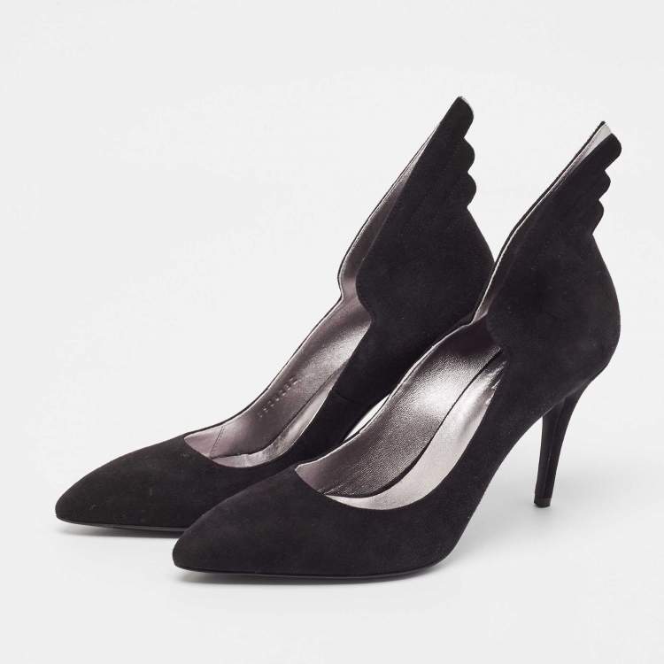 Pre Owned Hermes Black Suede Victoire Pumps Size 37.5