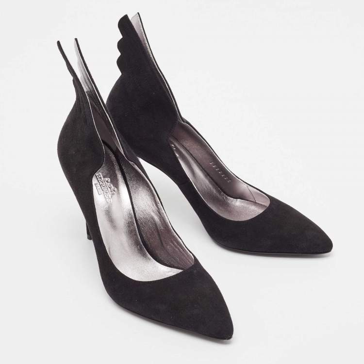 Pre Owned Hermes Black Suede Victoire Pumps Size 37.5