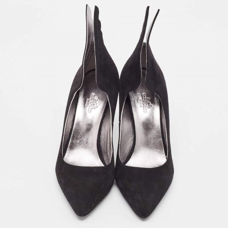 Pre Owned Hermes Black Suede Victoire Pumps Size 37.5