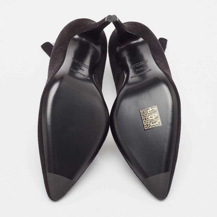 Pre Owned Hermes Black Suede Victoire Pumps Size 37.5