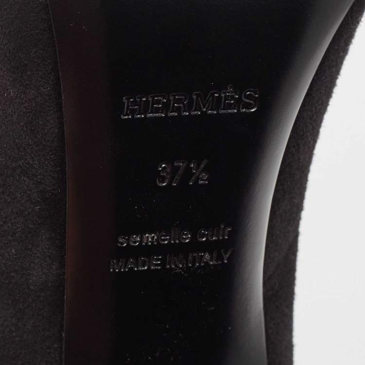 Pre Owned Hermes Black Suede Victoire Pumps Size 37.5
