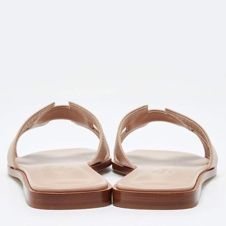 Pre Owned Hermès Beige Leather Oran Flat Slides Size 38.5