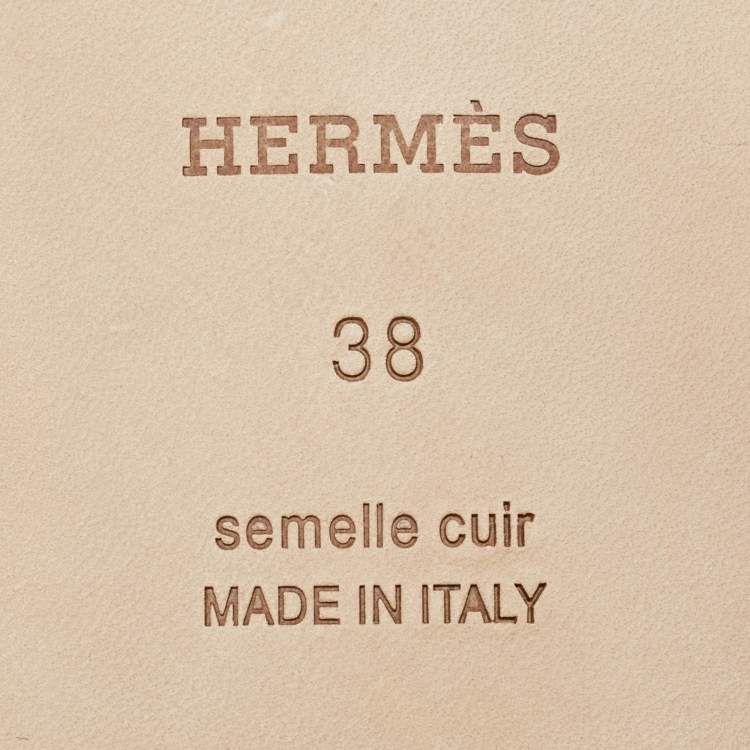 Pre Owned Hermès Beige Shiny Lizard Oran Flat Slides Size 38