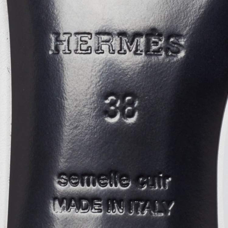 Pre Owned Hermes Silver Leather Oasis Slide Sandals Size 38