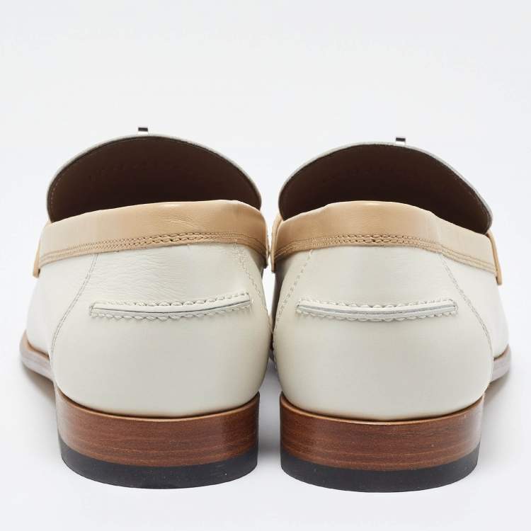 Pre Owned Hermès White/Beige Leather Destin Loafers Size 41
