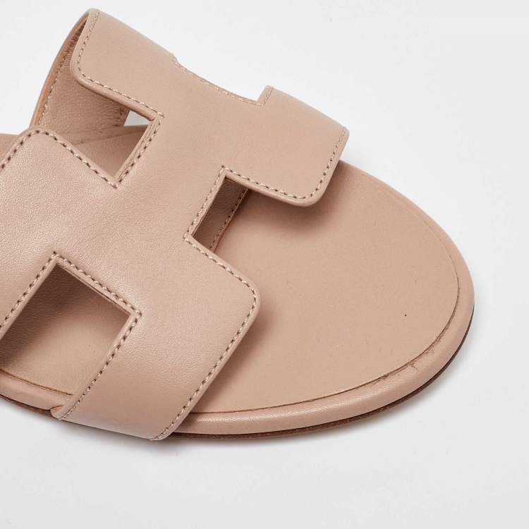 Pre Owned Hermes Pink Leather Oasis Slide Sandals Size 38