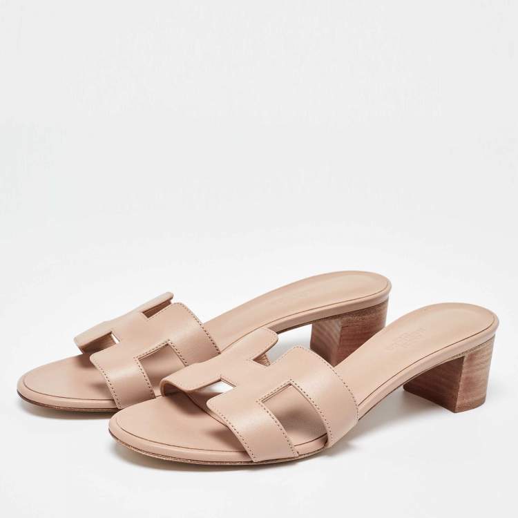 Pre Owned Hermes Pink Leather Oasis Slide Sandals Size 38