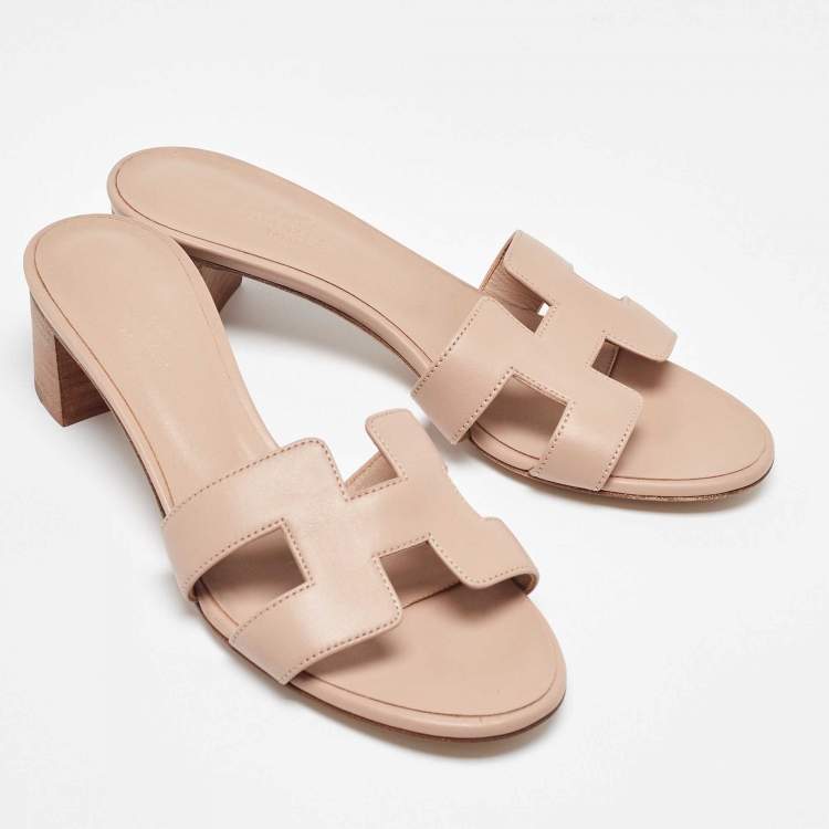 Pre Owned Hermes Pink Leather Oasis Slide Sandals Size 38
