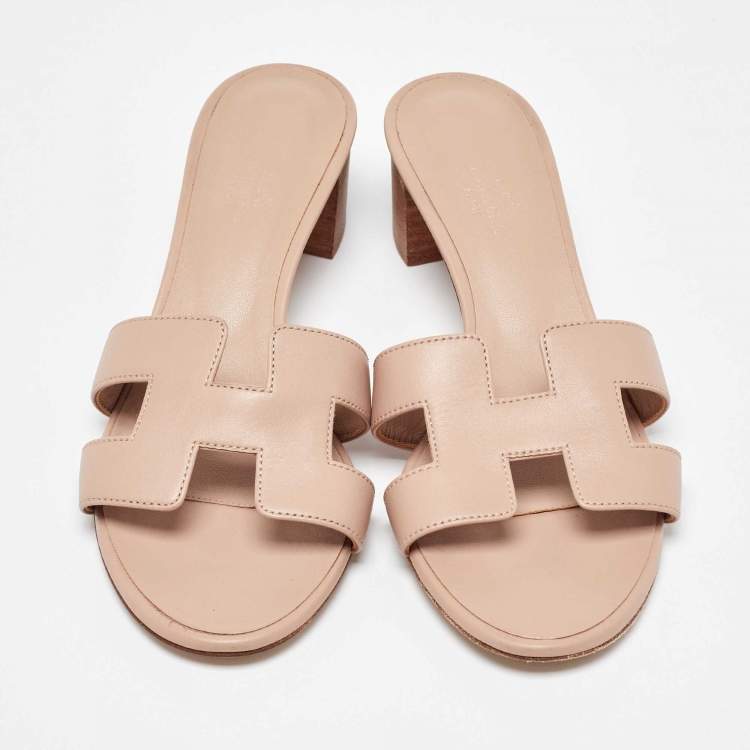 Pre Owned Hermes Pink Leather Oasis Slide Sandals Size 38