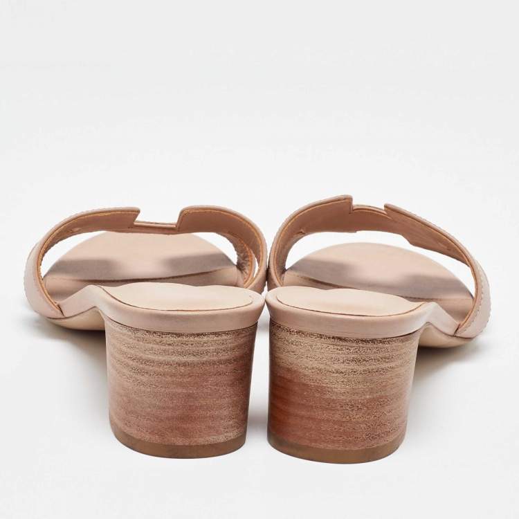 Pre Owned Hermes Pink Leather Oasis Slide Sandals Size 38