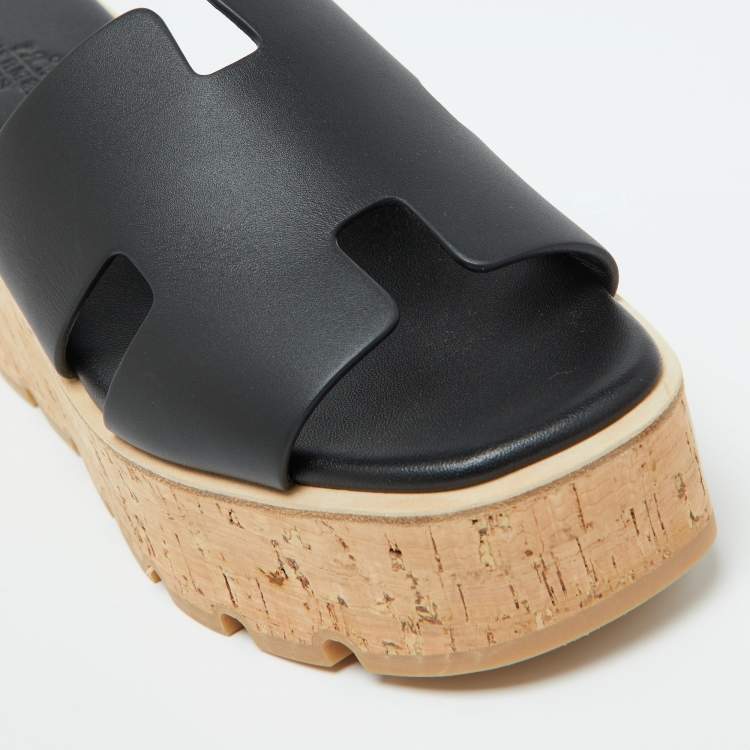 Pre Owned Hermes Black Leather Eze 30 Sandals Size 39