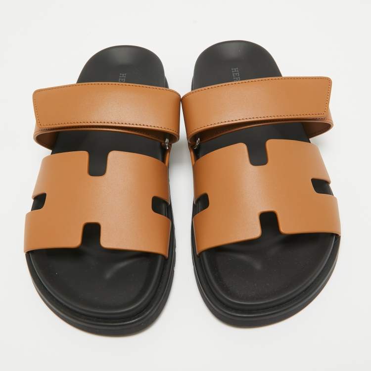 Pre Owned Hermes Brown Leather Chypre Sandals Size 39