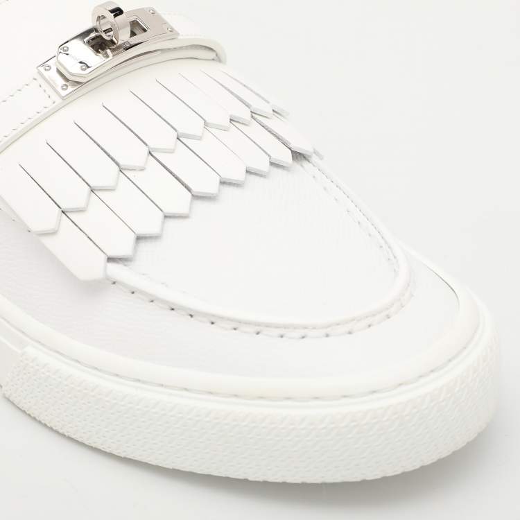 Pre Owned Hermès White Leather Game Loafers Size 40.5