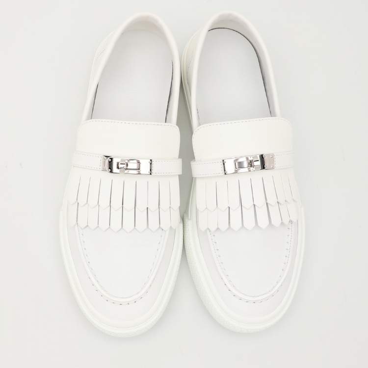 Pre Owned Hermès White Leather Game Loafers Size 40.5