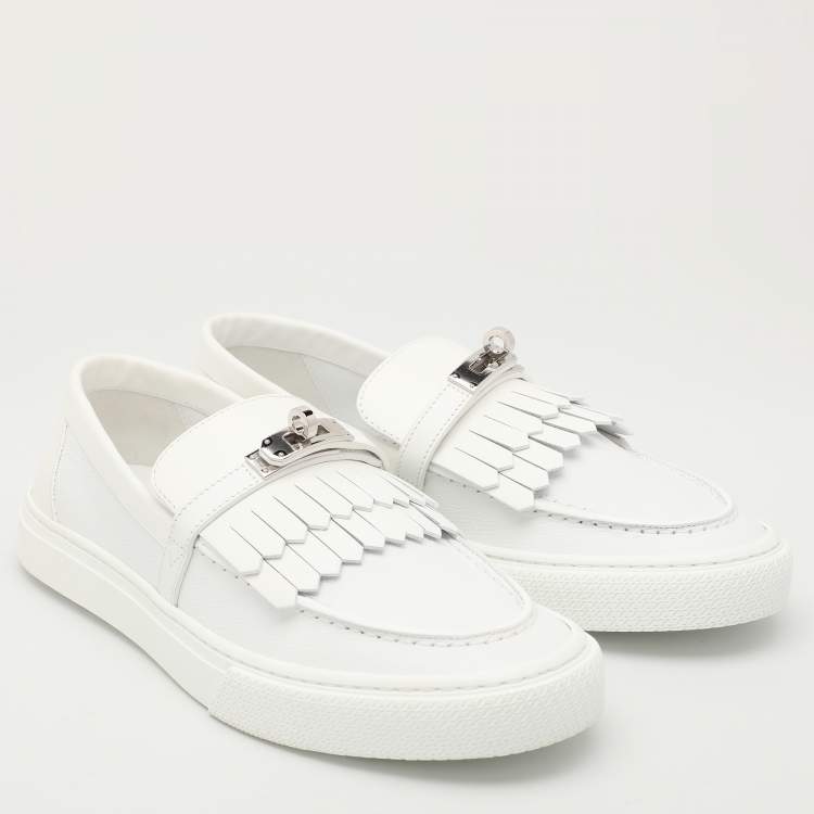 Pre Owned Hermès White Leather Game Loafers Size 40.5