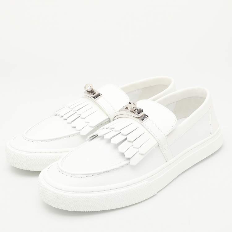 Pre Owned Hermès White Leather Game Loafers Size 40.5