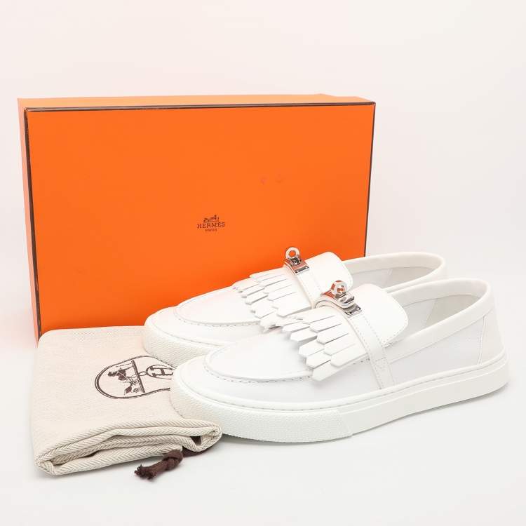 Pre Owned Hermès White Leather Game Loafers Size 40.5