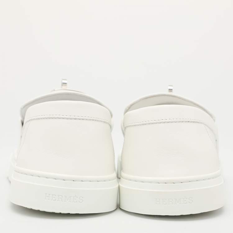Pre Owned Hermès White Leather Game Loafers Size 40.5