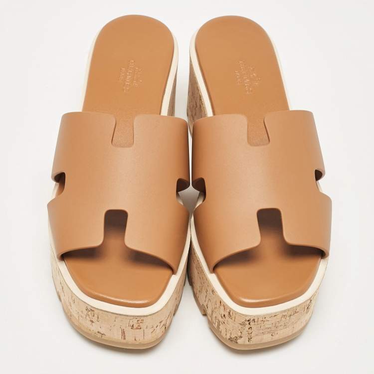 Pre Owned Hermes Brown Leather Eze Platform Sandals Size 38