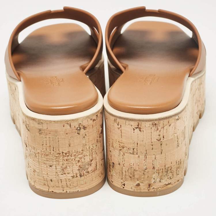 Pre Owned Hermes Brown Leather Eze Platform Sandals Size 38