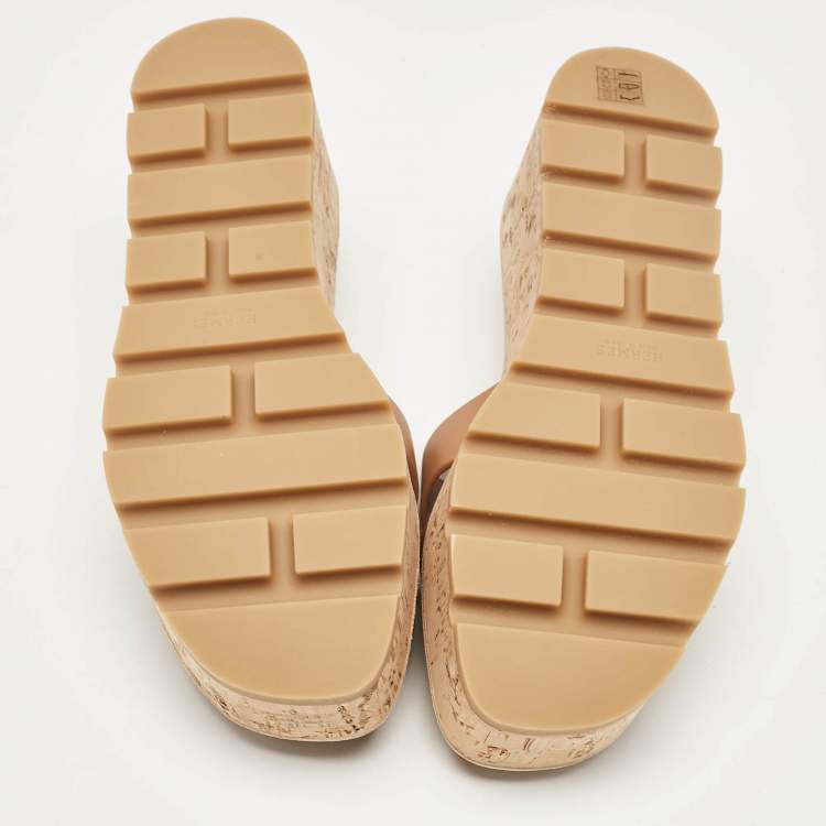 Pre Owned Hermes Brown Leather Eze Platform Sandals Size 38