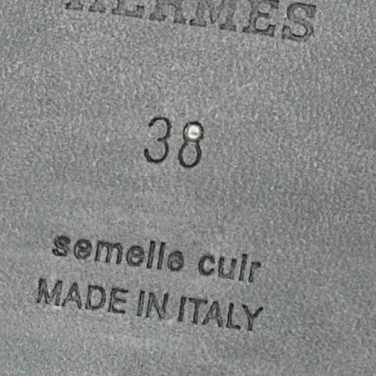 Pre Owned Hermes Brown Leather Oran Flat Slides Size  38