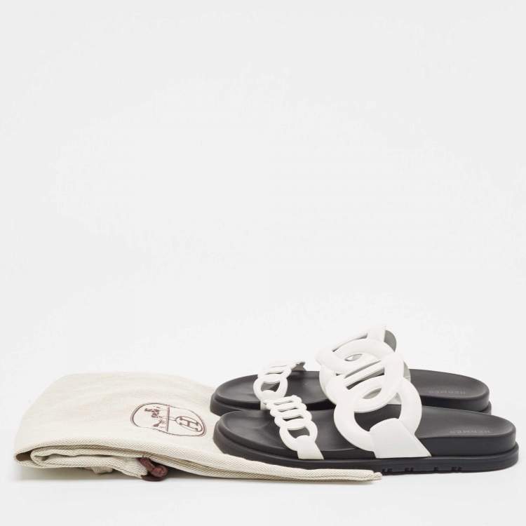 Pre Owned Hermes White Leather Extra Flat Sandals Size 39