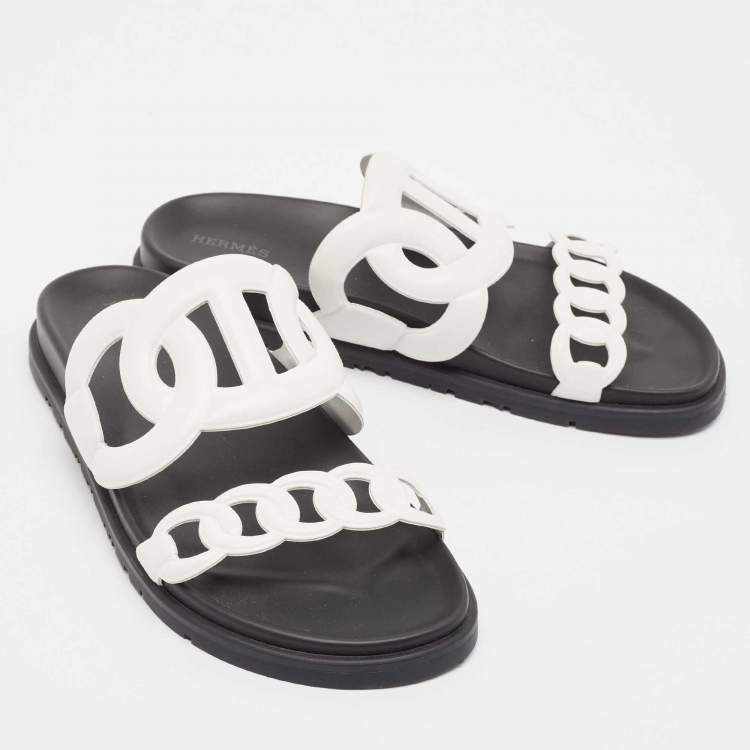 Pre Owned Hermes White Leather Extra Flat Sandals Size 39