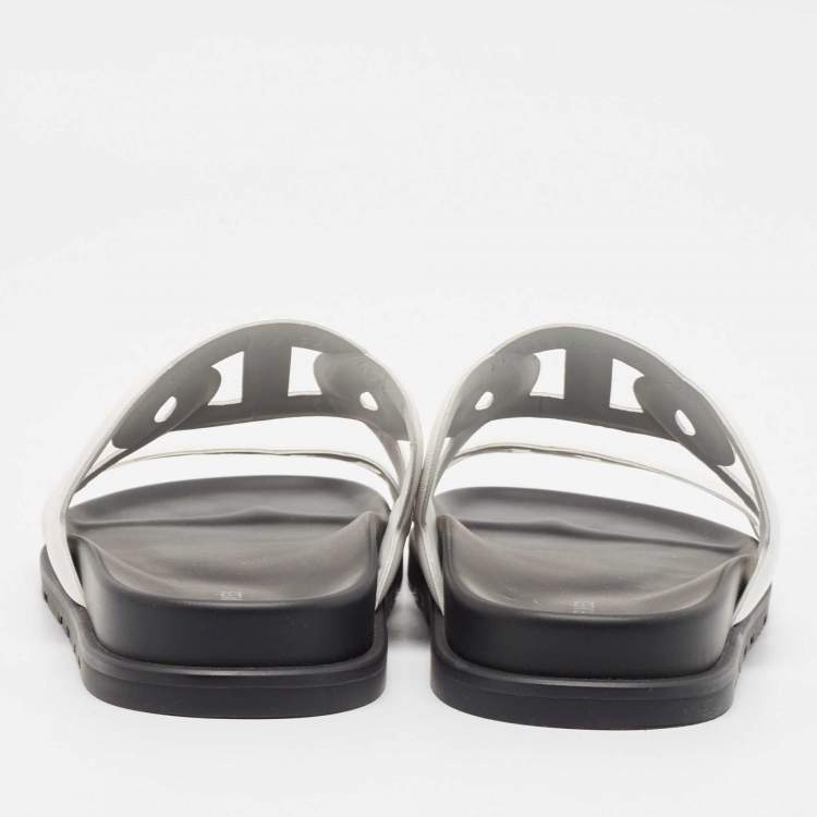 Pre Owned Hermes White Leather Extra Flat Sandals Size 39