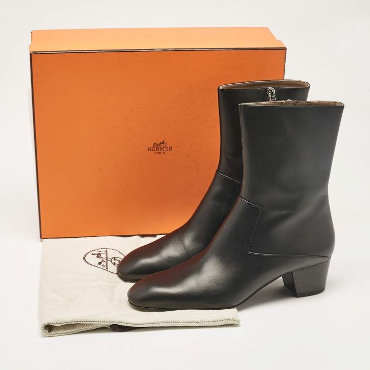 Pre Owned Hermes Black Leather Sommet Ankle Boots Size 40