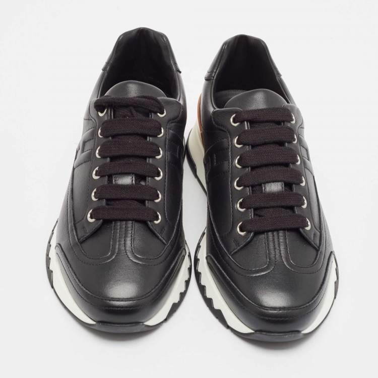 Pre Owned Hermes Black Leather Trail Lace Up Sneakers Size 37