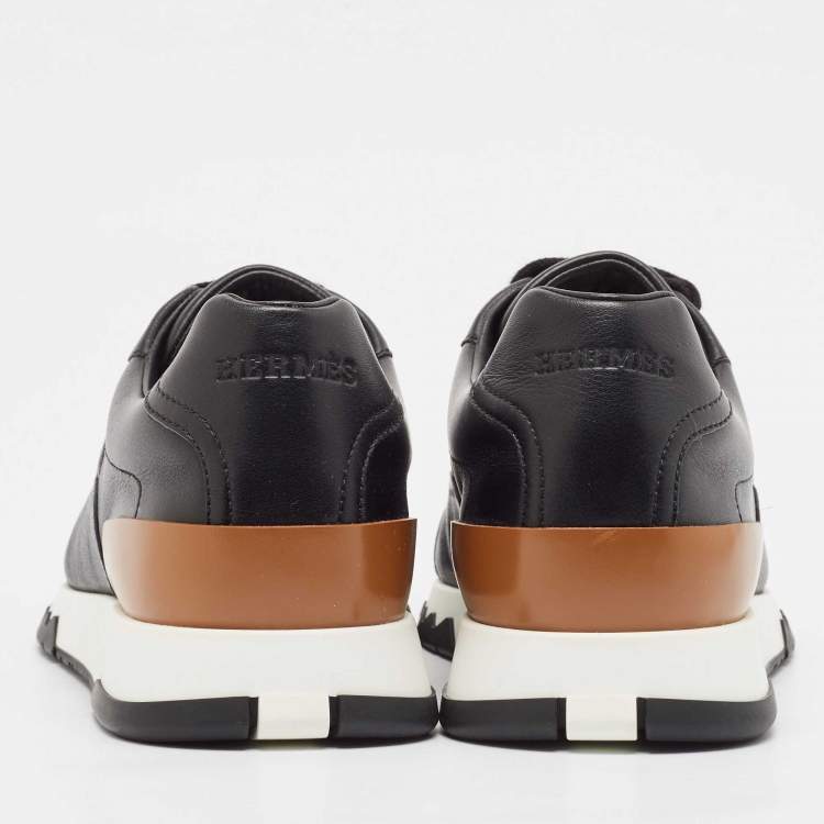 Pre Owned Hermes Black Leather Trail Lace Up Sneakers Size 37