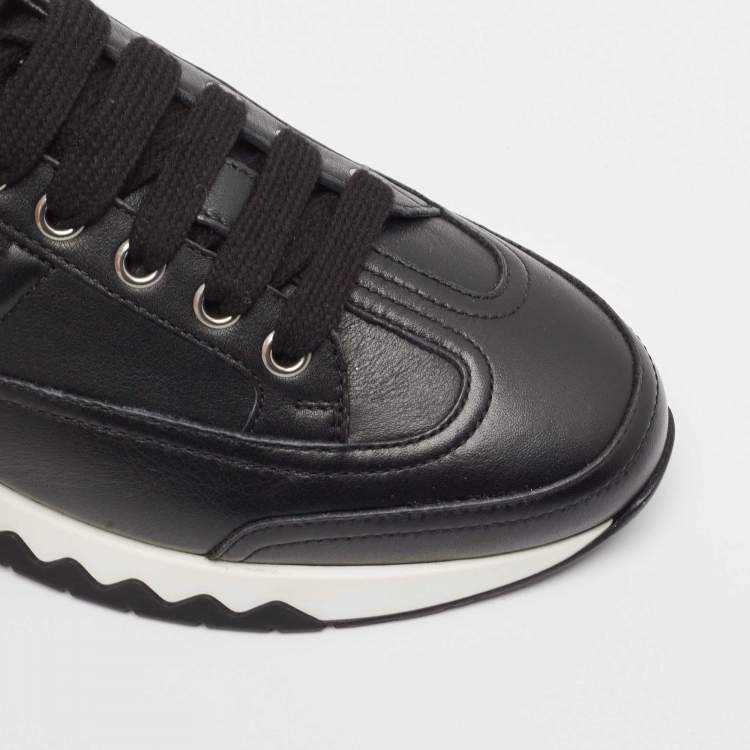 Pre Owned Hermes Black Leather Trail Lace Up Sneakers Size 37