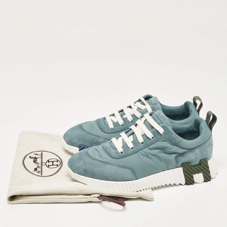 Pre Owned Hermès Blue Suede and Fabric Bouncing Sneakers Size 37.5