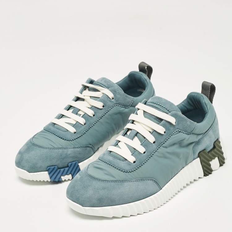 Pre Owned Hermès Blue Suede and Fabric Bouncing Sneakers Size 37.5