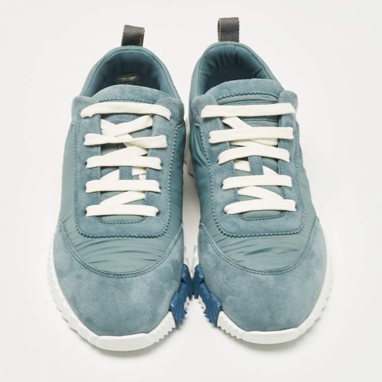 Pre Owned Hermès Blue Suede and Fabric Bouncing Sneakers Size 37.5