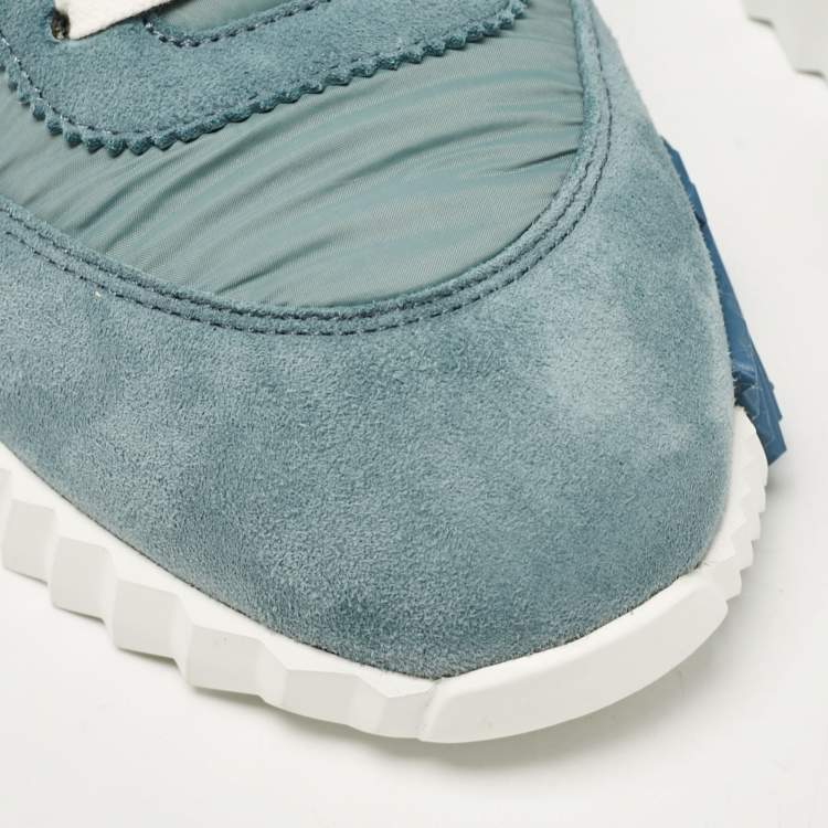Pre Owned Hermès Blue Suede and Fabric Bouncing Sneakers Size 37.5