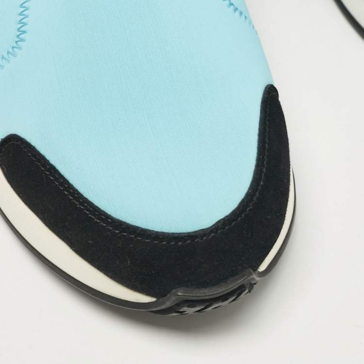 Pre Owned Hermes Blue/Black Neoprene and Suede Run Sneakers Size 40
