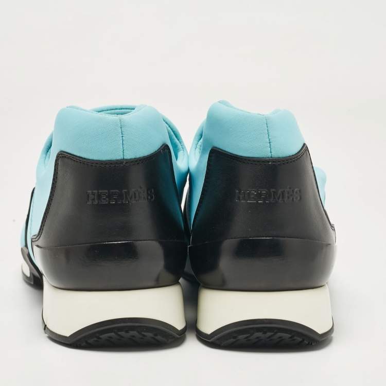 Pre Owned Hermes Blue/Black Neoprene and Suede Run Sneakers Size 40