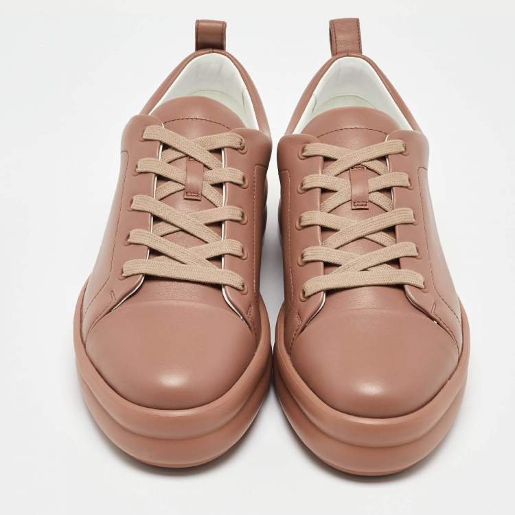 Pre Owned Hermes Dusty Pink Leather Happy Low Top Sneakers Size 39.5