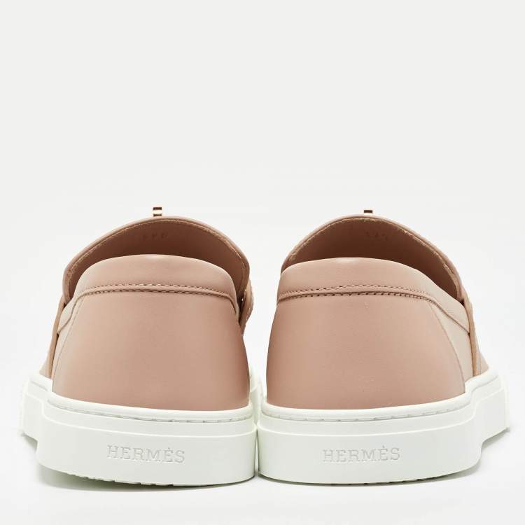 Pre Owned Hermes Beige Leather Game Slip on Loafers Size 39.5