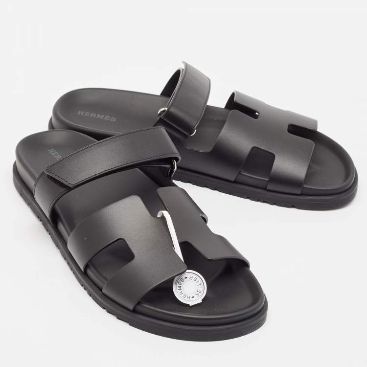 Pre Owned Hermes Black Leather Chypre Sandals Size 42