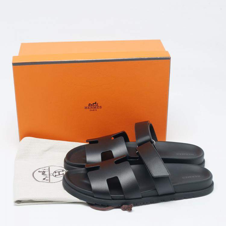 Pre Owned Hermes Black Leather Chypre Sandals Size 42