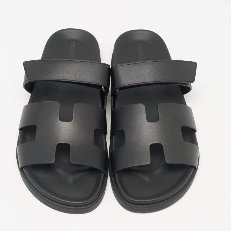 Pre Owned Hermes Black Leather Chypre Sandals Size 42