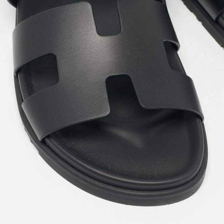 Pre Owned Hermes Black Leather Chypre Sandals Size 42