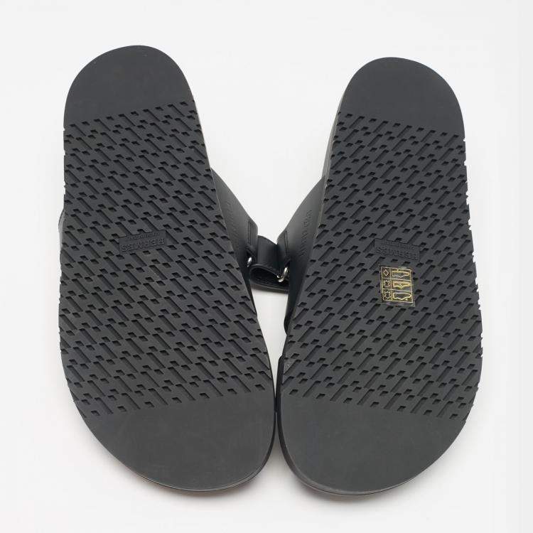 Pre Owned Hermes Black Leather Chypre Sandals Size 42